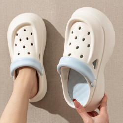 厚底洞洞鞋女夏季外穿樂福鞋eva防臭沙灘戶外增高包頭涼拖鞋女款