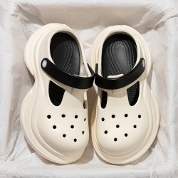 厚底洞洞鞋女2025夏季新款踩屎感外穿增高防滑沙灘包頭涼拖鞋女士