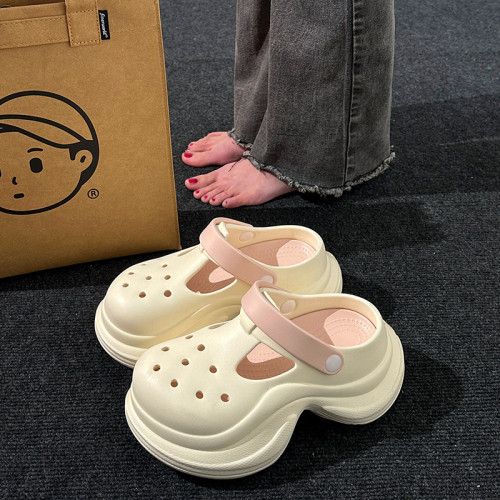 厚底洞洞鞋女2025夏季新款踩屎感外穿增高防滑沙灘包頭涼拖鞋女士 厚底洞洞鞋女2025夏季新款踩屎感外穿增高防滑沙灘包頭涼拖鞋女士