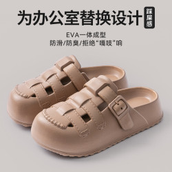 新款夏季包頭鏤空羅馬洞洞鞋女外穿平底涼拖鞋踩屎感防滑沙灘鞋女