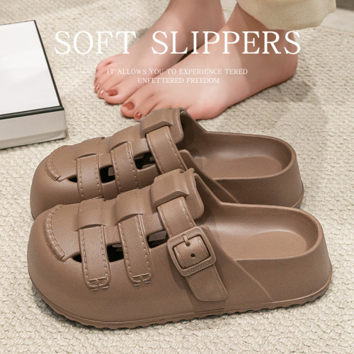 新款夏季包頭鏤空羅馬洞洞鞋女外穿平底涼拖鞋踩屎感防滑沙灘鞋女