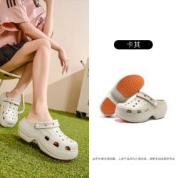 防滑洞洞鞋女夏季外穿透氣包頭拖 EVA增高耐磨橡膠底沙灘厚底拖鞋