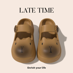 卡皮巴拉包頭涼拖鞋室內居家女夏季百搭沙灘鞋防滑厚底瑪麗珍外穿