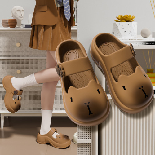 卡皮巴拉包頭涼拖鞋室內居家女夏季百搭沙灘鞋防滑厚底瑪麗珍外穿