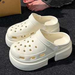 超高跟洞洞鞋女士夏季2025新款外穿防滑EVA厚底沙灘包頭涼拖鞋女