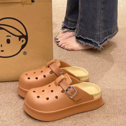 勃肯洞洞鞋女士夏季新款網紅外穿時尚厚底防滑海邊沙灘包頭涼拖鞋