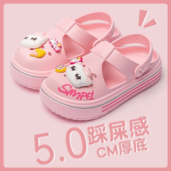 卡通小貓洞洞鞋女款夏季2025新款厚底沙灘防滑可愛外穿包頭涼鞋女