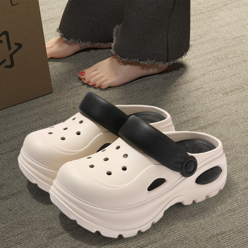 踩屎感洞洞鞋2025新款時尚外穿厚底透氣兩穿包頭拖鞋防滑沙灘涼鞋