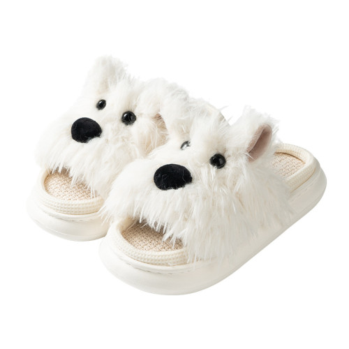 可愛卡通潦草小狗西高地亞麻拖鞋女2025新款四季通用室內居家棉麻 可愛卡通潦草小狗西高地亞麻拖鞋女2025新款四季通用室內居家棉麻