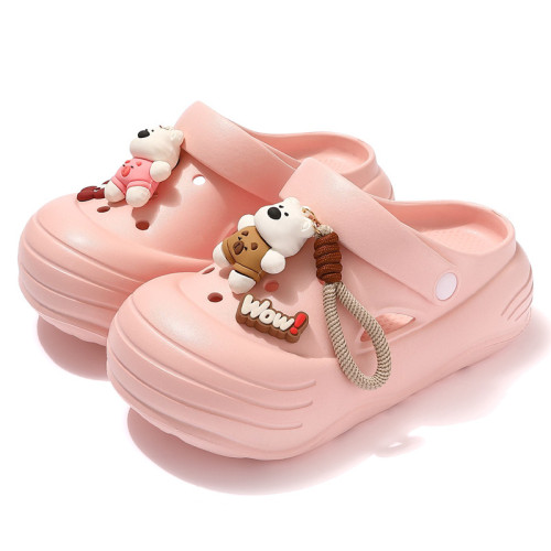 卡通小熊洞洞鞋女士夏季戶外穿厚底踩屎感防滑包頭eva拖鞋女
