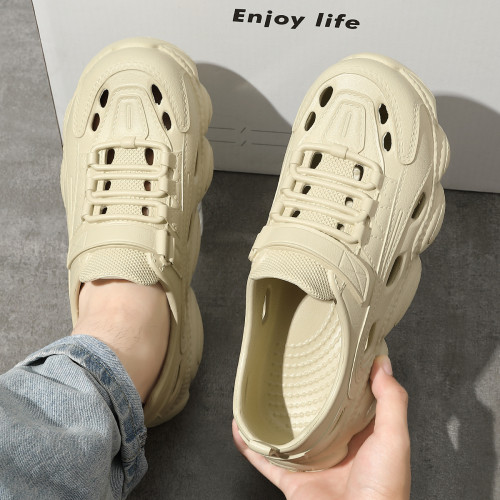 踩屎感洞洞鞋男士夏季2025新款外穿軟底網紅沙灘開車防滑包跟涼鞋