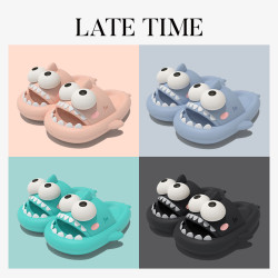 大眼鯊魚拖鞋女夏季外穿厚底防滑室內居家用軟底洗澡情侶涼拖鞋男