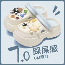 厚底洞洞鞋女款2025新款夏季外穿防滑增高跟松糕涼鞋沙灘包頭拖鞋