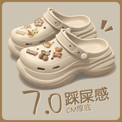 洞洞鞋女款夏季厚底增高踩屎感2024新款外穿時尚網紅防滑包頭拖鞋