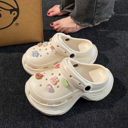 厚底踩屎感洞洞鞋女士夏季新款外穿增高防滑防臭沙灘包頭涼拖鞋女