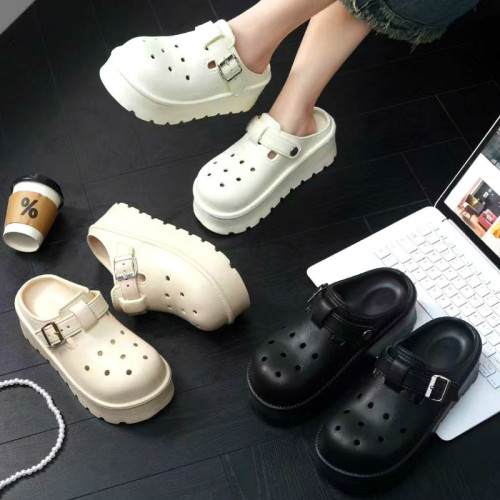 松糕厚底洞洞鞋女外穿2025新款春季增高一腳蹬包頭半拖勃肯涼拖鞋 松糕厚底洞洞鞋女外穿2025新款春季增高一腳蹬包頭半拖勃肯涼拖鞋