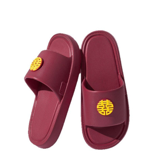 情侶結婚用拖鞋女喜慶大紅色一對新娘陪嫁婚鞋高級感本命年涼拖男