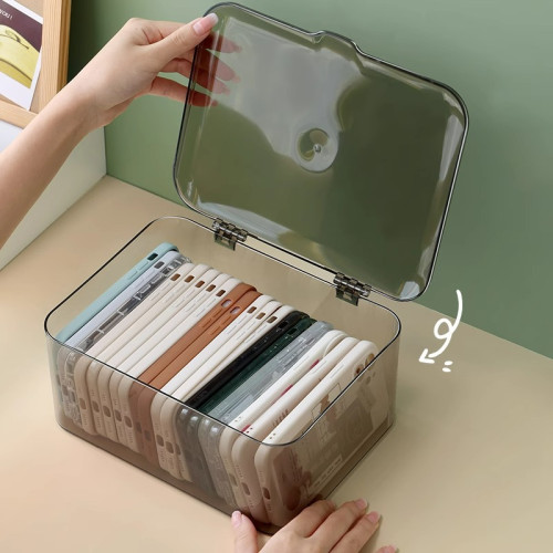 手機殼收納盒帶蓋防塵桌面抽屜存放雜物整理宿舍神器透明儲物盒子 手機殼收納盒帶蓋防塵桌面抽屜存放雜物整理宿舍神器透明儲物盒子