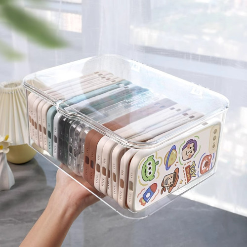 手機殼收納盒帶蓋防塵桌面抽屜存放雜物整理宿舍神器透明儲物盒子 手機殼收納盒帶蓋防塵桌面抽屜存放雜物整理宿舍神器透明儲物盒子