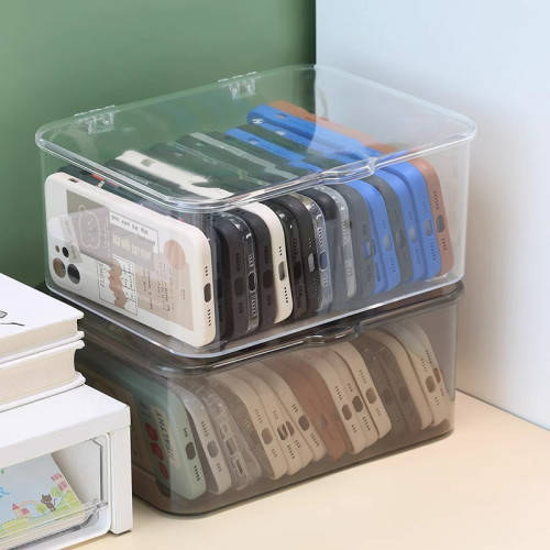 手機殼收納盒帶蓋防塵桌面抽屜存放雜物整理宿舍神器透明儲物盒子 手機殼收納盒帶蓋防塵桌面抽屜存放雜物整理宿舍神器透明儲物盒子