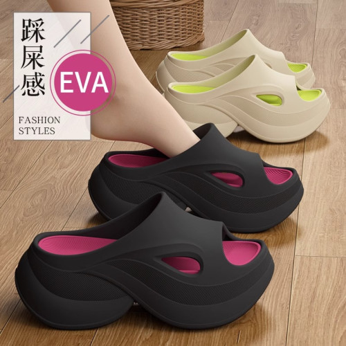 踩屎感拖鞋女2025新款夏季外穿潮流時尚厚底矮個子女生增高涼拖鞋