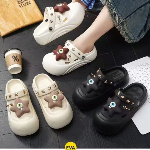 2025新款洞洞鞋女厚底可愛夏季沙灘防滑包頭透氣外穿涼拖