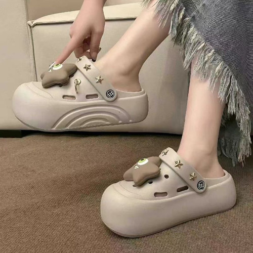 2025新款洞洞鞋女厚底可愛夏季沙灘防滑包頭透氣外穿涼拖