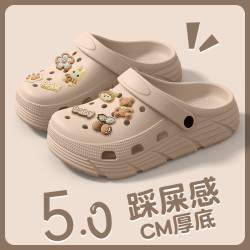 情侶洞洞鞋女夏季新款外穿厚底增高海邊網紅沙灘防滑包頭涼拖鞋女