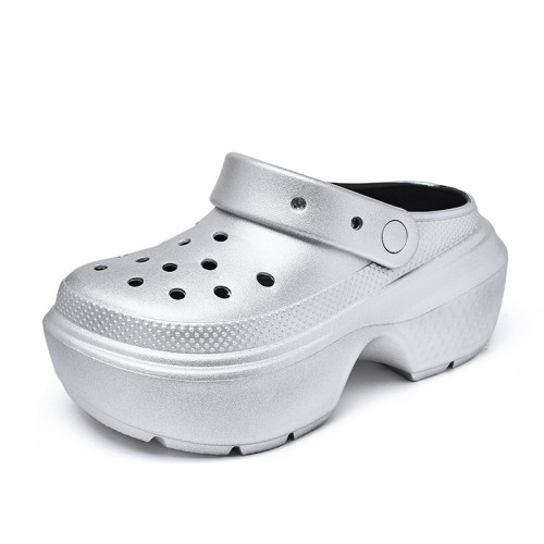 高跟洞洞鞋女夏純色平跟噴漆包頭涼拖鞋厚底EVA室內外花園鞋 高跟洞洞鞋女夏純色平跟噴漆包頭涼拖鞋厚底EVA室內外花園鞋