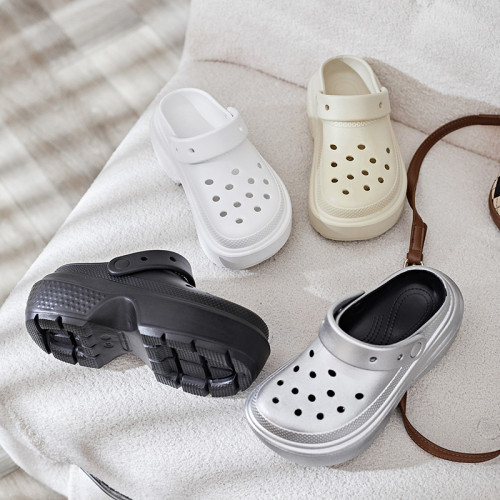 高跟洞洞鞋女夏純色平跟噴漆包頭涼拖鞋厚底EVA室內外花園鞋 高跟洞洞鞋女夏純色平跟噴漆包頭涼拖鞋厚底EVA室內外花園鞋