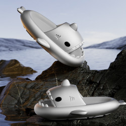 金屬鯊魚拖鞋男夏季外穿厚底居家拖鞋女卡通防滑透氣浴室涼拖情侶