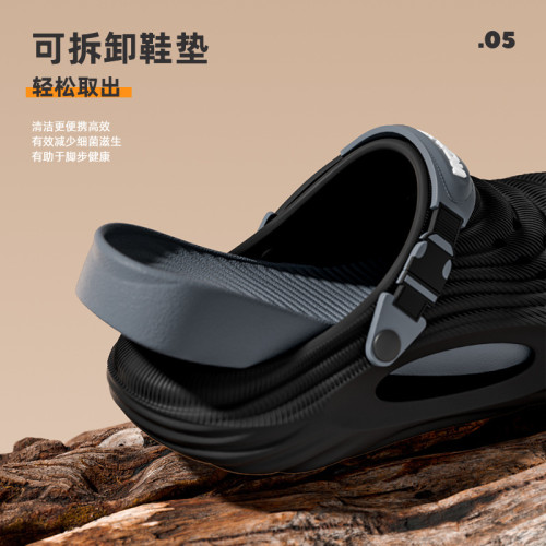 雙色波紋厚底洞洞鞋男夏季外穿可拆卸鞋墊百搭包頭涼拖鞋防滑防臭 雙色波紋厚底洞洞鞋男夏季外穿可拆卸鞋墊百搭包頭涼拖鞋防滑防臭