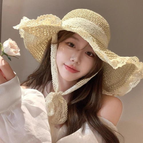 夏季防曬帽子女2025新款海邊度假沙灘大簷草編漁夫遮太陽飄帶草帽 夏季防曬帽子女2025新款海邊度假沙灘大簷草編漁夫遮太陽飄帶草帽
