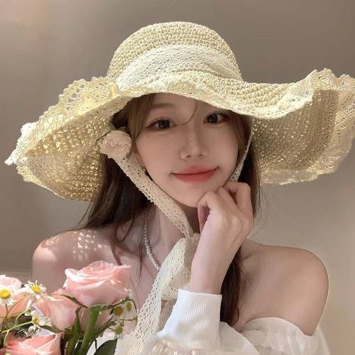 夏季防曬帽子女2025新款海邊度假沙灘大簷草編漁夫遮太陽飄帶草帽 夏季防曬帽子女2025新款海邊度假沙灘大簷草編漁夫遮太陽飄帶草帽