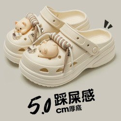 卡通洞洞鞋女士外穿2025新款夏季半拖鞋網紅百搭沙灘包頭涼拖鞋女