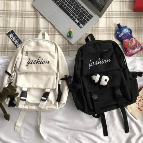 韓國ins港風復古工裝雙肩包日系原宿暗黑少女學生書包帆布後背包男