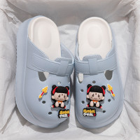 新款雙拼色魔童哪吒洞洞鞋eva厚底外穿勃肯鞋ins風洞洞鞋女