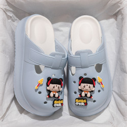 新款雙拼色魔童哪吒洞洞鞋eva厚底外穿勃肯鞋ins風洞洞鞋女