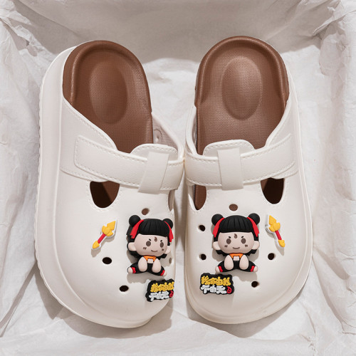 新款雙拼色魔童哪吒洞洞鞋eva厚底外穿勃肯鞋ins風洞洞鞋女 新款雙拼色魔童哪吒洞洞鞋eva厚底外穿勃肯鞋ins風洞洞鞋女