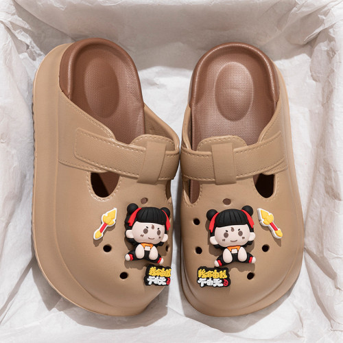 新款雙拼色魔童哪吒洞洞鞋eva厚底外穿勃肯鞋ins風洞洞鞋女 新款雙拼色魔童哪吒洞洞鞋eva厚底外穿勃肯鞋ins風洞洞鞋女