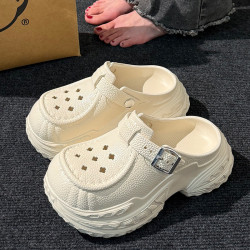 包頭拖鞋女夏外穿高級感時尚爆款小個子超火不累腳厚底增高洞洞鞋