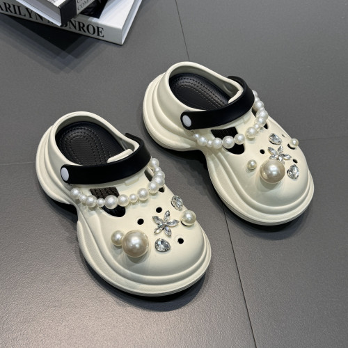 珍珠水鑽洞洞鞋女潮流時尚夏季包頭拖鞋外穿厚底透氣防滑eva涼鞋 珍珠水鑽洞洞鞋女潮流時尚夏季包頭拖鞋外穿厚底透氣防滑eva涼鞋