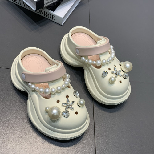 珍珠水鑽洞洞鞋女潮流時尚夏季包頭拖鞋外穿厚底透氣防滑eva涼鞋 珍珠水鑽洞洞鞋女潮流時尚夏季包頭拖鞋外穿厚底透氣防滑eva涼鞋