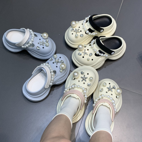 珍珠水鑽洞洞鞋女潮流時尚夏季包頭拖鞋外穿厚底透氣防滑eva涼鞋 珍珠水鑽洞洞鞋女潮流時尚夏季包頭拖鞋外穿厚底透氣防滑eva涼鞋
