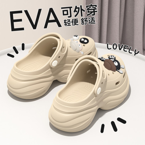 厚底洞洞鞋女2025新款夏季外穿逛街防滑沙灘踩屎感包頭涼拖鞋女士