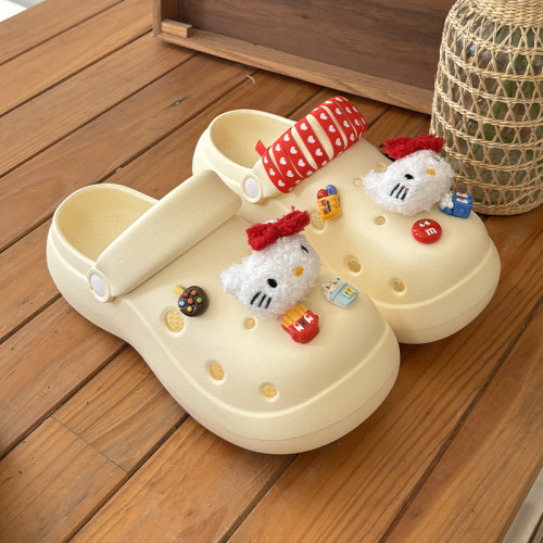 可愛卡通eva洞洞鞋女增高厚底踩屎感拖鞋夏季外穿防滑透氣涼鞋