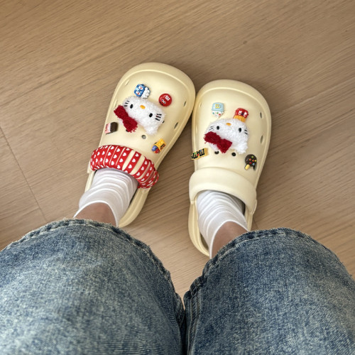 可愛卡通eva洞洞鞋女增高厚底踩屎感拖鞋夏季外穿防滑透氣涼鞋