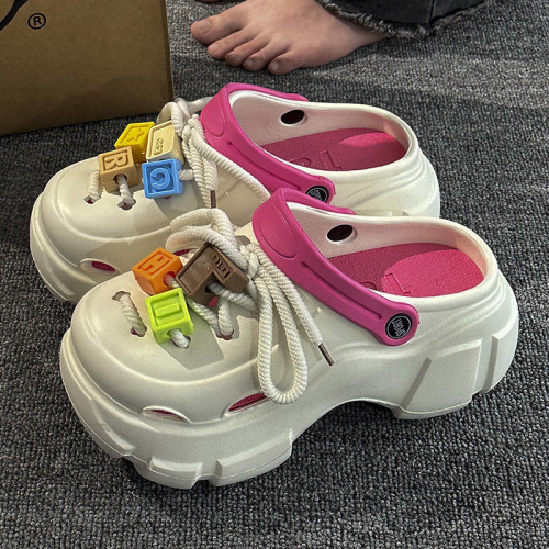 多巴胺厚底增高洞洞鞋女夏外穿防滑仙女風沙灘涼鞋包頭半拖鞋秋千 多巴胺厚底增高洞洞鞋女夏外穿防滑仙女風沙灘涼鞋包頭半拖鞋秋千