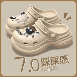 厚底洞洞鞋女款夏季外穿2025新款家用室內增高eva沙攤包頭涼拖鞋