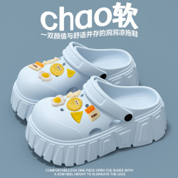 洞洞鞋女款防滑防臭厚底夏季2025新款居家外穿增高eva包頭涼拖鞋